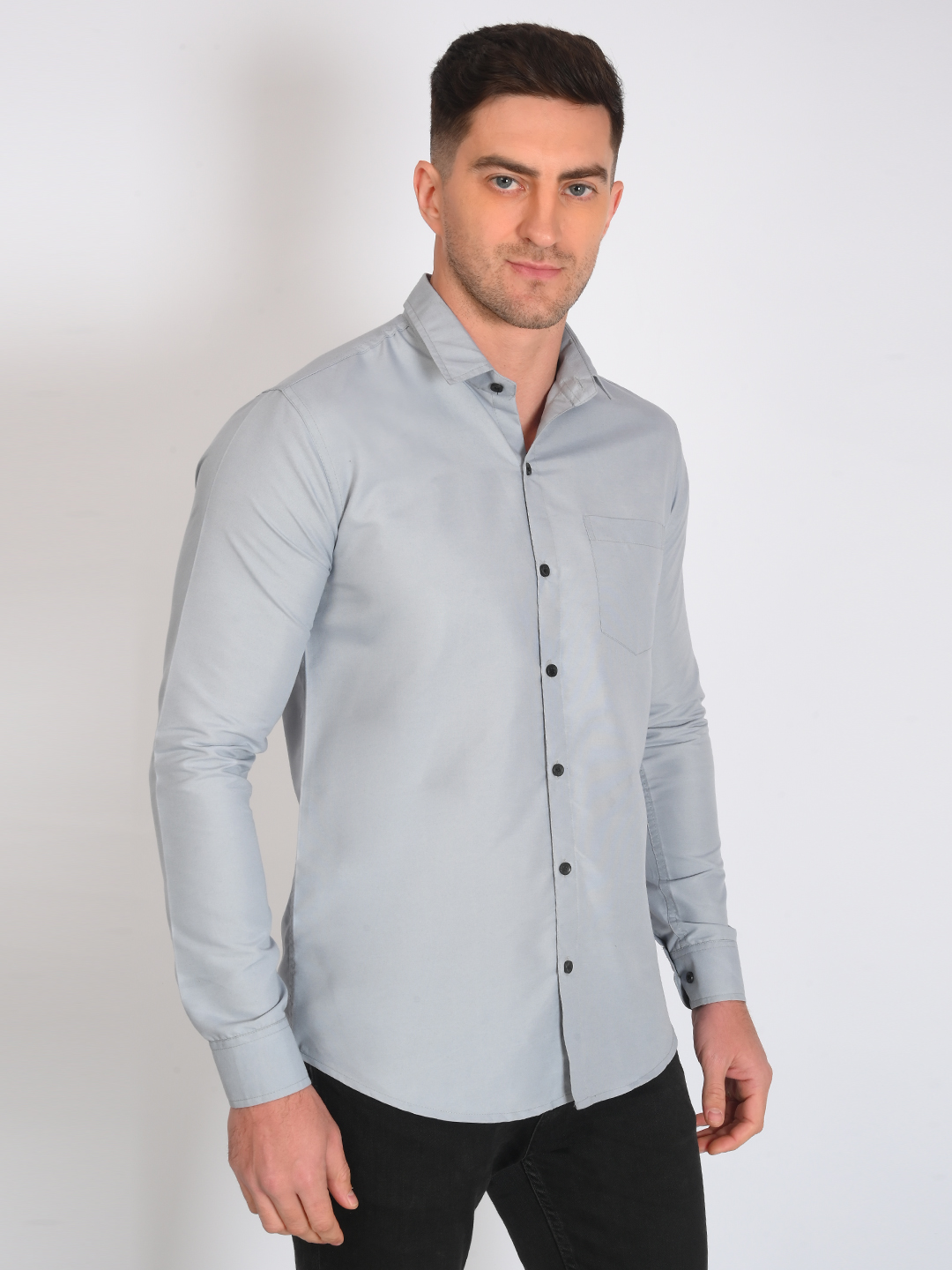 Men's Cotton Casual | Semi Formal Slim Fit Shirt For Men Stylish Latest | Grey